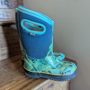 Bogs Classic Boots blue & Green Black Owl waterproof winter boots Kids Size 12